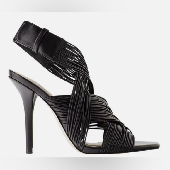 Zara Black Tubular Multi-Strap Wraparound Heeled Sandals Size US